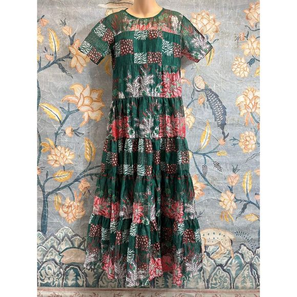 New ANTHROPOLOGIE Bhanuni by Jyoti Tiered Short-Sleeve Dress size Small - Picture 7 of 10